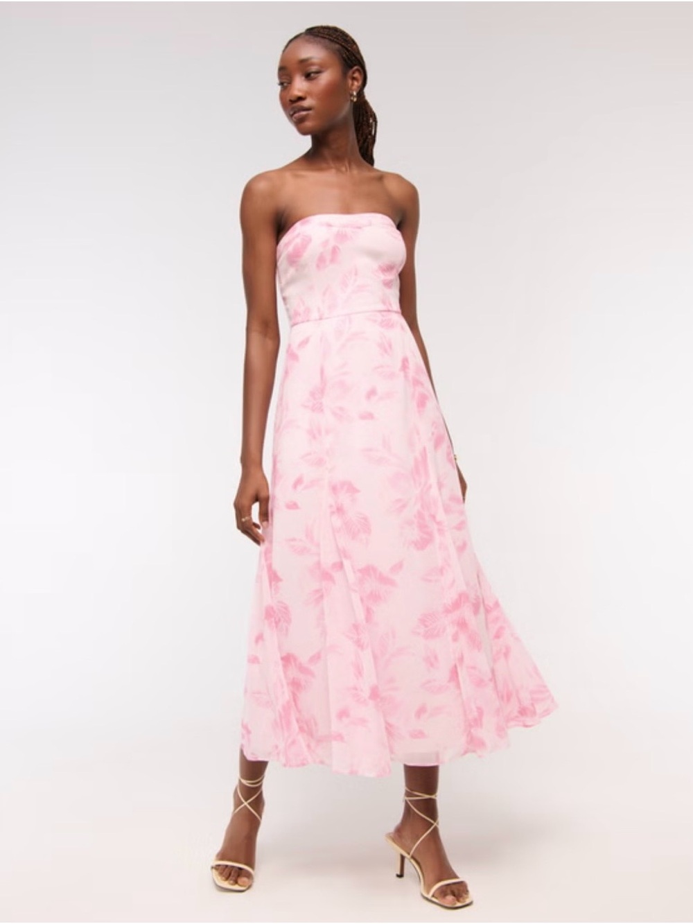 Abercrombie & Fitch Strapless Pink Floral Midi Dress